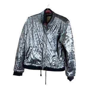 Moto Style Jacket by Ci Sono Crushed Velvet Silver Gray Size‎ M